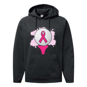 Breast Cancer Awareness Golf Ball Pink Ribbon Performance Fleece Hoodie