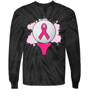 Breast Cancer Awareness Golf Ball Pink Ribbon Tie-Dye Long Sleeve Shirt