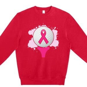 Breast Cancer Awareness Golf Ball Pink Ribbon Premium Crewneck Sweatshirt