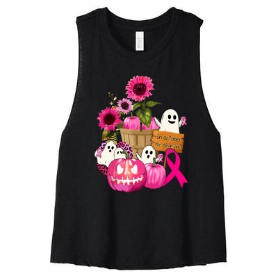 Breast Cancer Awareness Cute Ghosts And Pink Ribbon Pumpkins Gift Women's Racerback Cropped Tank