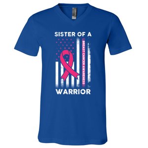 Breast Cancer Awareness Funny Gift Sister Of A Warrior Support Squad Gift V-Neck T-Shirt