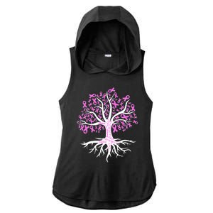 Breast Cancer Awareness Pink Ribbon Tree Ladies PosiCharge Tri-Blend Wicking Draft Hoodie Tank