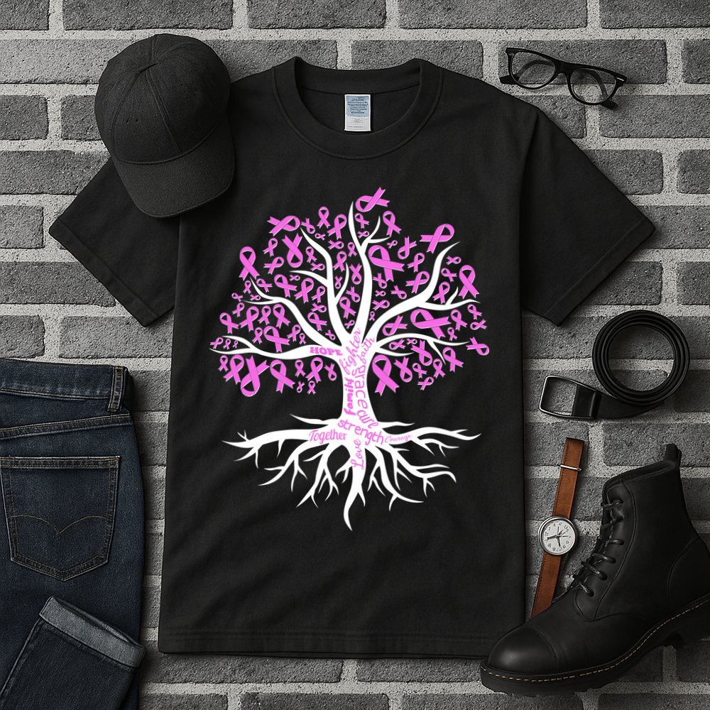 Breast Cancer Awareness Pink Ribbon Tree Tall T-Shirt