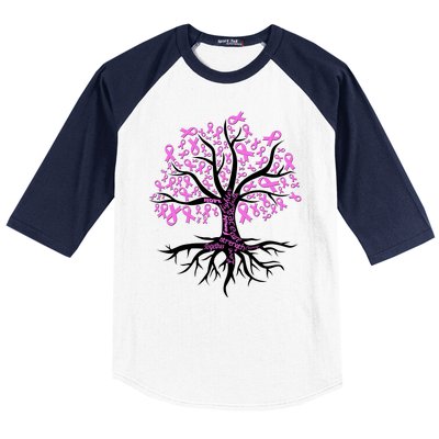 Breast Cancer Awareness Pink Ribbon Tree Baseball Sleeve Shirt