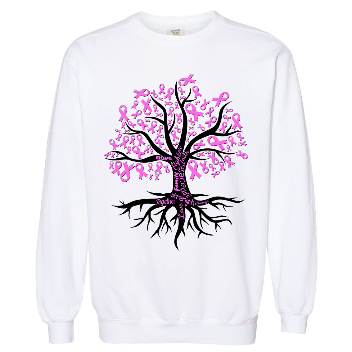 Breast Cancer Awareness Pink Ribbon Tree Garment-Dyed Sweatshirt