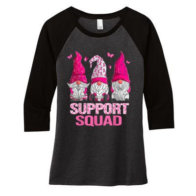 Breast Cancer Awareness Shirt For Wo Gnomes Support Squad Women's Tri-Blend 3/4-Sleeve Raglan Shirt