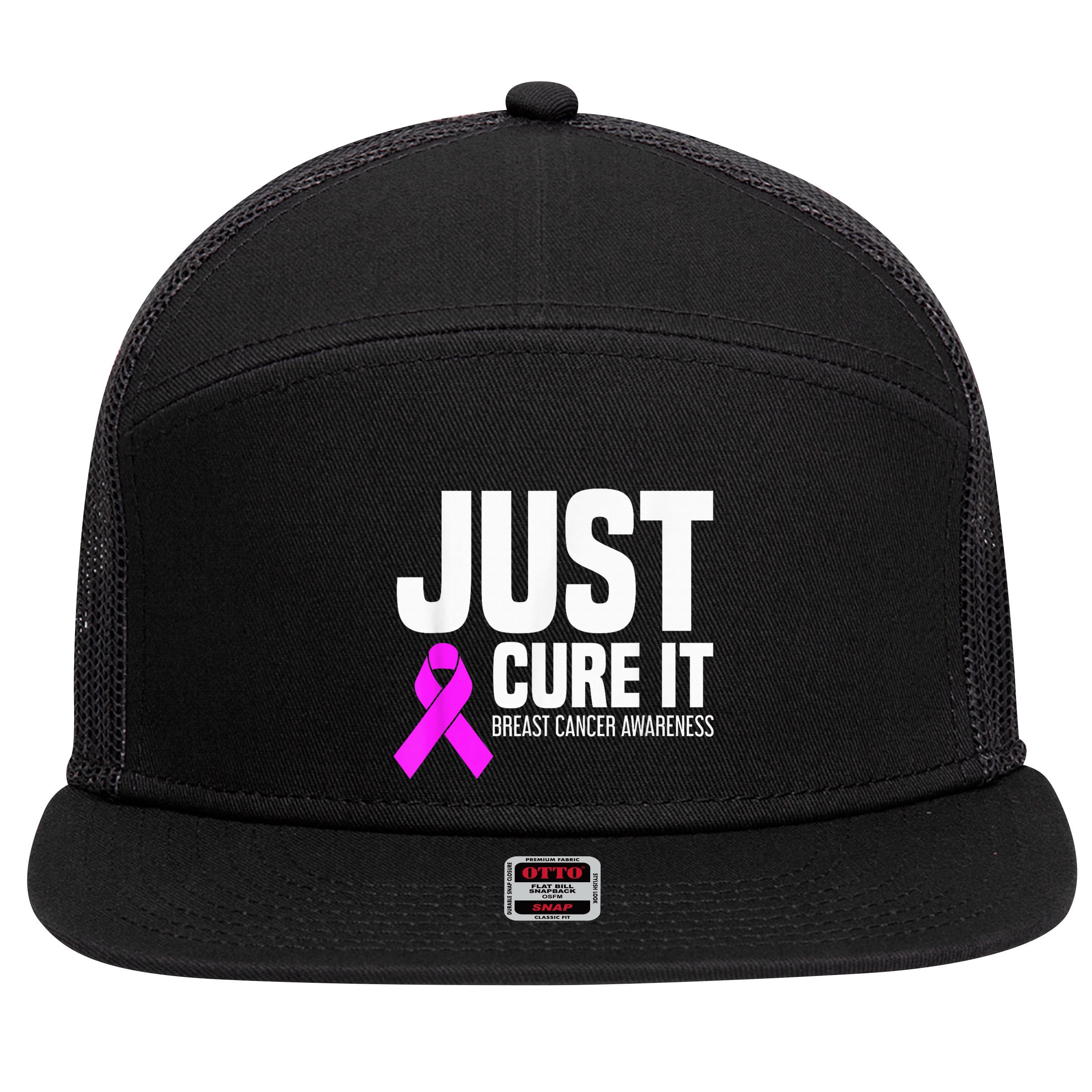 Breast Cancer Awareness - Just Cure It 7 Panel Mesh Trucker Snapback Hat