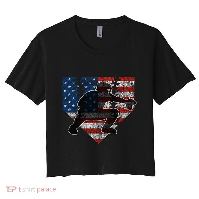 Baseball Catcher American Flag Home Plate Cute Gift Crop Top