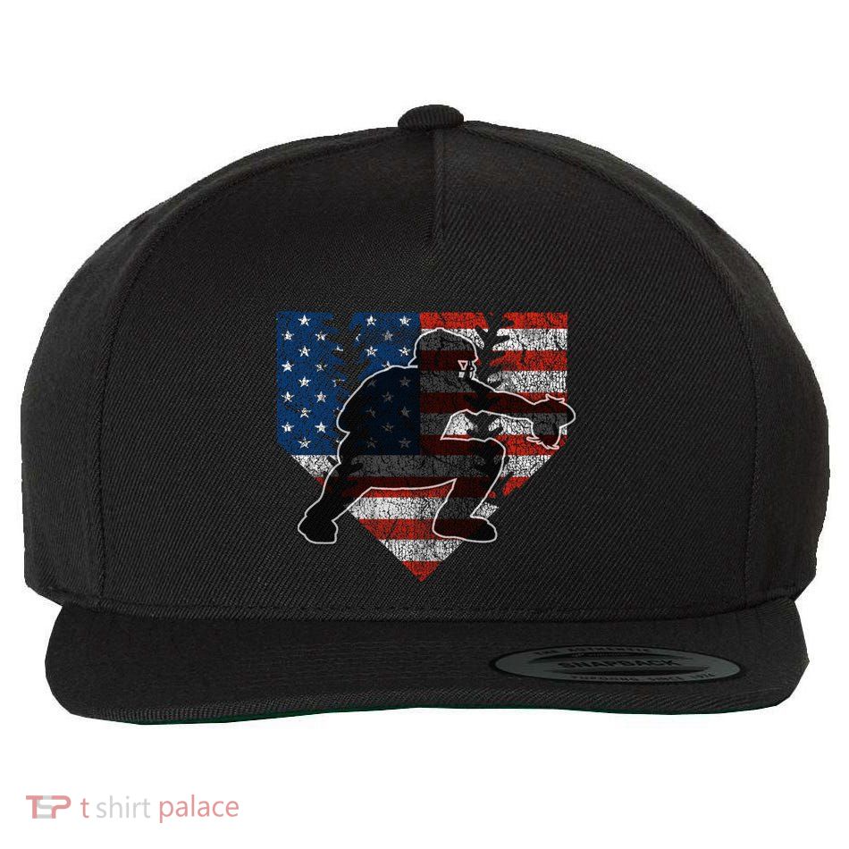 Baseball Catcher American Flag Home Plate Cute Gift Wool Snapback Cap