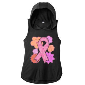 Breast Cancer Awareness Floral Flowers Ribbon Ladies PosiCharge Tri-Blend Wicking Draft Hoodie Tank