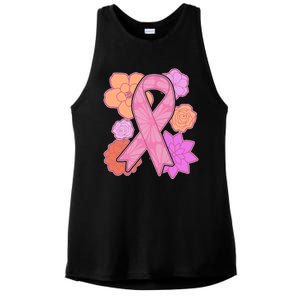 Breast Cancer Awareness Floral Flowers Ribbon Ladies PosiCharge Tri-Blend Wicking Tank