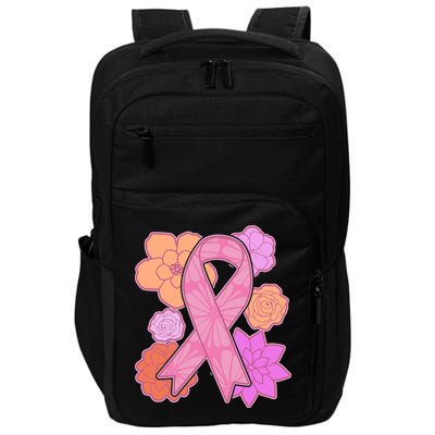 Breast Cancer Awareness Floral Flowers Ribbon Impact Tech Backpack