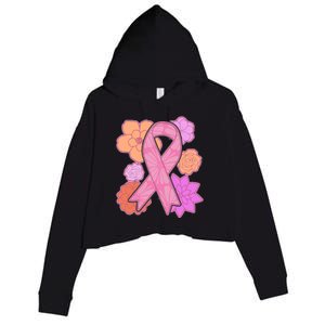 Breast Cancer Awareness Floral Flowers Ribbon Crop Fleece Hoodie