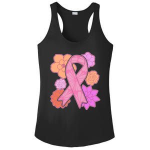 Breast Cancer Awareness Floral Flowers Ribbon Ladies PosiCharge Competitor Racerback Tank