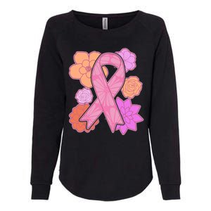 Breast Cancer Awareness Floral Flowers Ribbon Womens California Wash Sweatshirt