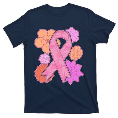 Breast Cancer Awareness Floral Flowers Ribbon T-Shirt