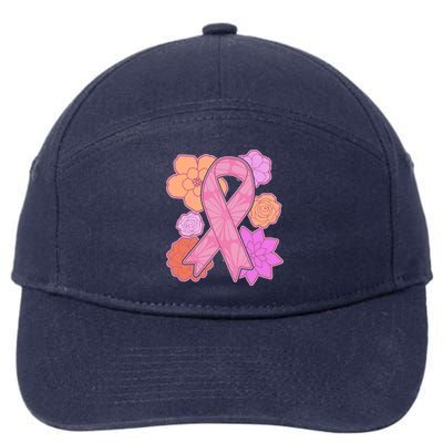 Breast Cancer Awareness Floral Flowers Ribbon 7-Panel Snapback Hat
