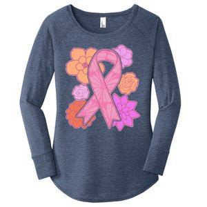 Breast Cancer Awareness Floral Flowers Ribbon Women's Perfect Tri Tunic Long Sleeve Shirt