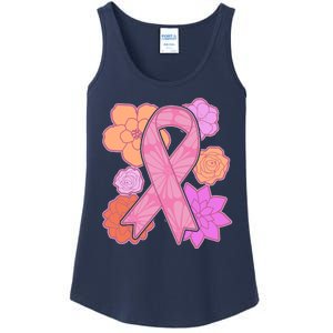 Breast Cancer Awareness Floral Flowers Ribbon Ladies Essential Tank