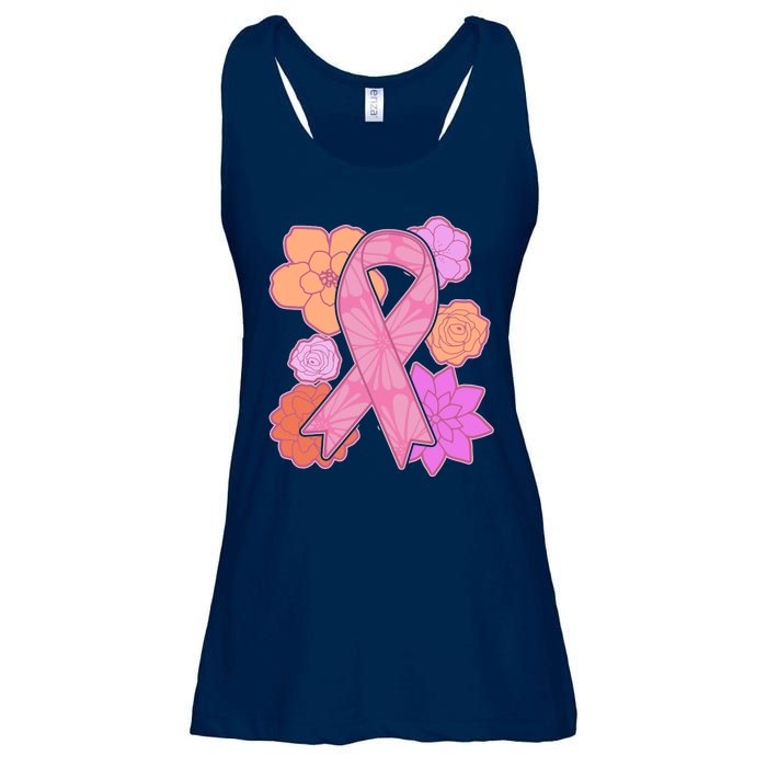 Breast Cancer Awareness Floral Flowers Ribbon Ladies Essential Flowy Tank