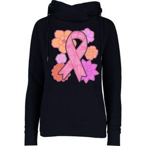 Breast Cancer Awareness Floral Flowers Ribbon Womens Funnel Neck Pullover Hood