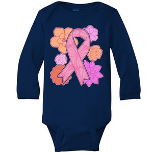 Breast Cancer Awareness Floral Flowers Ribbon Baby Long Sleeve Bodysuit