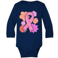 Breast Cancer Awareness Floral Flowers Ribbon Baby Long Sleeve Bodysuit