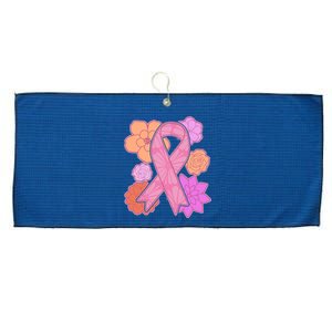 Breast Cancer Awareness Floral Flowers Ribbon Large Microfiber Waffle Golf Towel