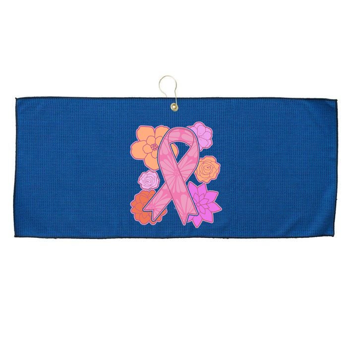 Breast Cancer Awareness Floral Flowers Ribbon Large Microfiber Waffle Golf Towel