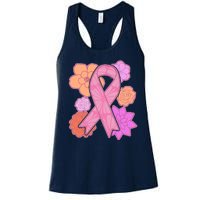 Breast Cancer Awareness Floral Flowers Ribbon Women's Racerback Tank