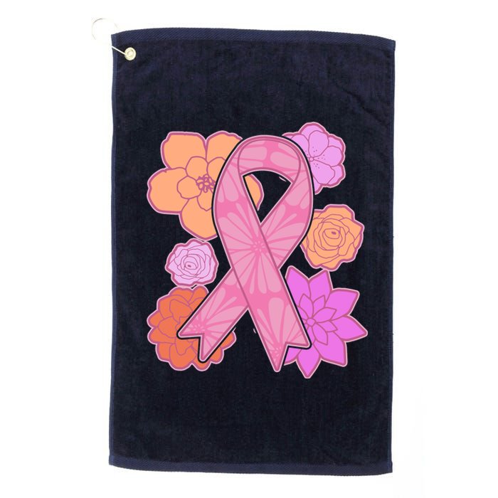 Breast Cancer Awareness Floral Flowers Ribbon Platinum Collection Golf Towel