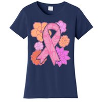 Breast Cancer Awareness Floral Flowers Ribbon Women's T-Shirt