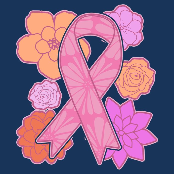 Breast Cancer Awareness Floral Flowers Ribbon Women's V-Neck T-Shirt