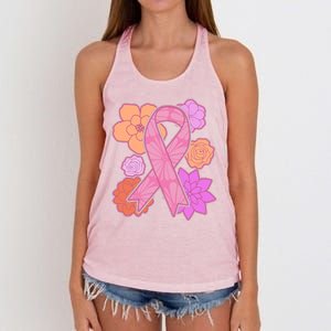 Breast Cancer Awareness Floral Flowers Ribbon Women's Knotted Racerback Tank