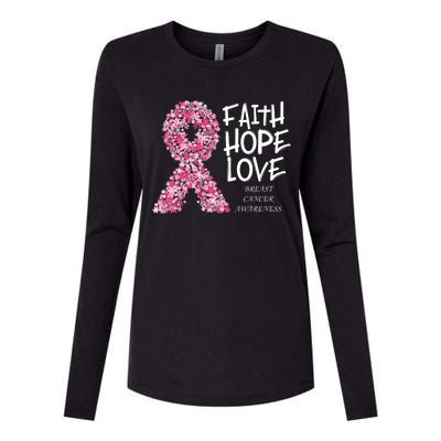 Breast Cancer Awareness Faith Love Hope Pink Ribbon Womens Cotton Relaxed Long Sleeve T-Shirt