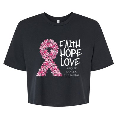 Breast Cancer Awareness Faith Love Hope Pink Ribbon Bella+Canvas Jersey Crop Tee