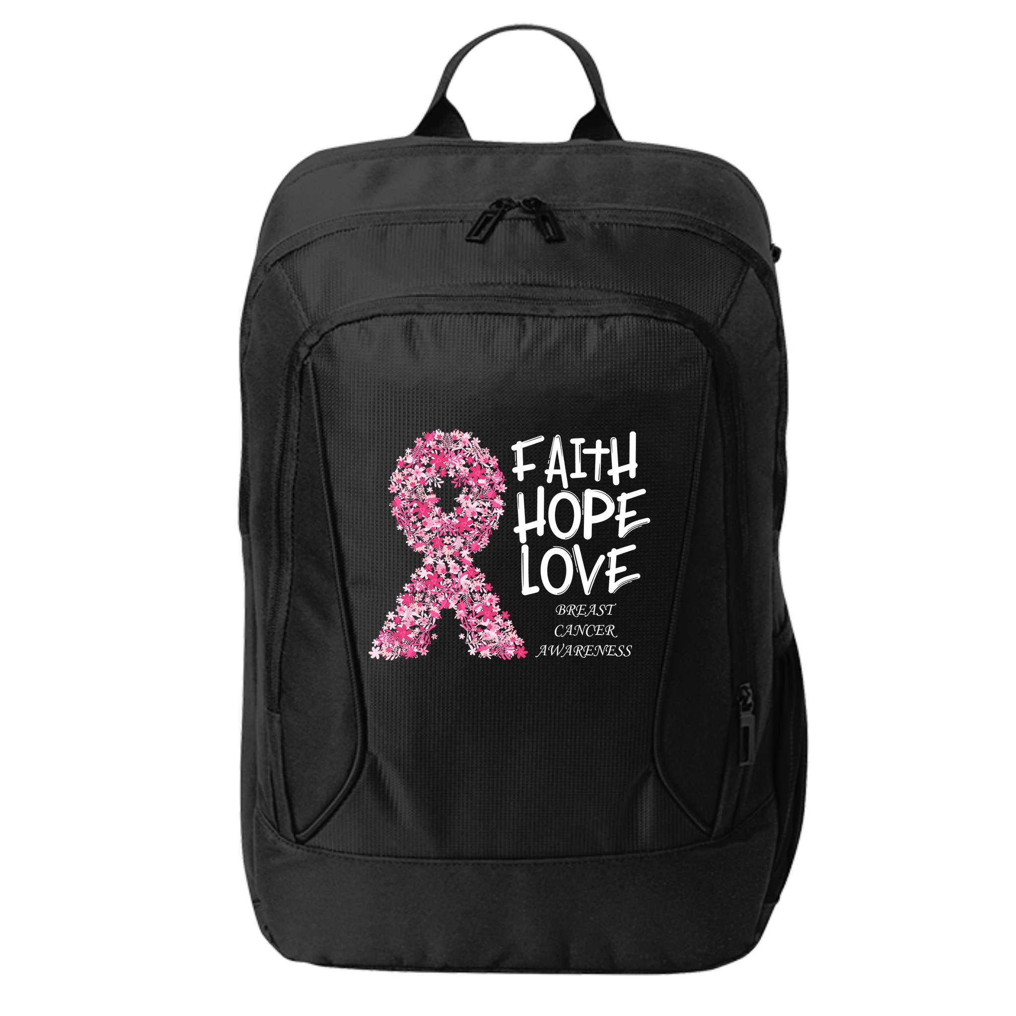 Breast Cancer Awareness Faith Love Hope Pink Ribbon City Backpack