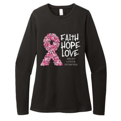 Breast Cancer Awareness Faith Love Hope Pink Ribbon Womens CVC Long Sleeve Shirt