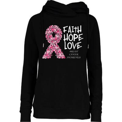 Breast Cancer Awareness Faith Love Hope Pink Ribbon Womens Funnel Neck Pullover Hood