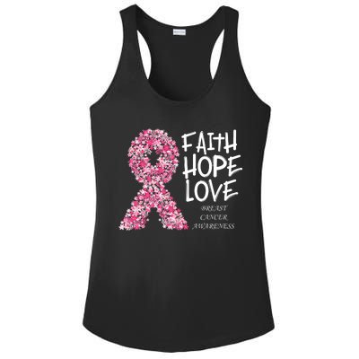 Breast Cancer Awareness Faith Love Hope Pink Ribbon Ladies PosiCharge Competitor Racerback Tank