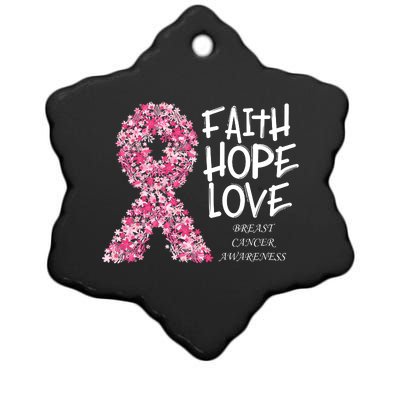 Breast Cancer Awareness Faith Love Hope Pink Ribbon Ceramic Star Ornament