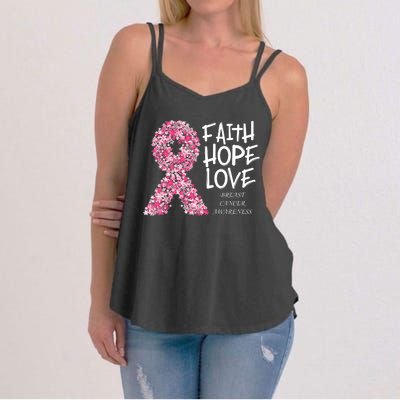 Breast Cancer Awareness Faith Love Hope Pink Ribbon Women's Strappy Tank