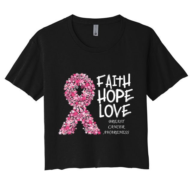 Breast Cancer Awareness Faith Love Hope Pink Ribbon Crop Top