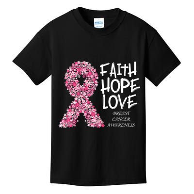 Breast Cancer Awareness Faith Love Hope Pink Ribbon Kids T-Shirt