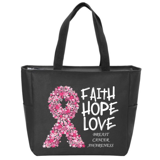 Breast Cancer Awareness Faith Love Hope Pink Ribbon Zip Tote Bag
