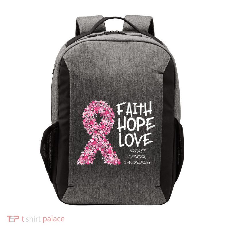 Breast Cancer Awareness Faith Love Hope Pink Ribbon Vector Backpack