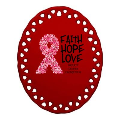 Breast Cancer Awareness Faith Love Hope Pink Ribbon Ceramic Oval Ornament