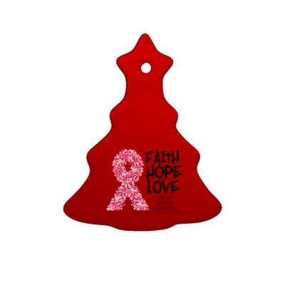 Breast Cancer Awareness Faith Love Hope Pink Ribbon Ceramic Tree Ornament