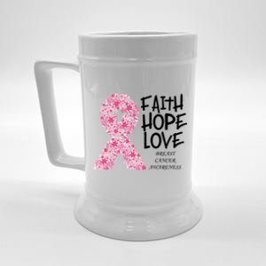 Breast Cancer Awareness Faith Love Hope Pink Ribbon Beer Stein