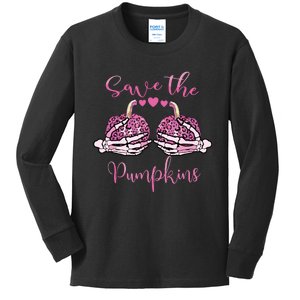 Breast Cancer Awareness Save Your Pumpkins Shirts Halloween Kids Long Sleeve Shirt